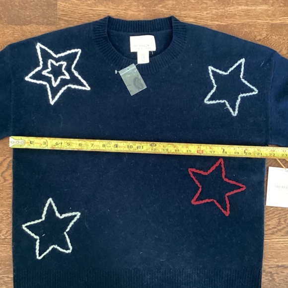 Cynthia Rowley 100% 2-Ply Cashmere Navy Red/White Stars Embroidered Sweater XL - Picture 11 of 14